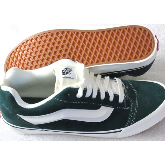 Vans Men's Knu Skool Pig Suede Dark Green White Striped Shoes size 13 NIB - Picture 2 of 5